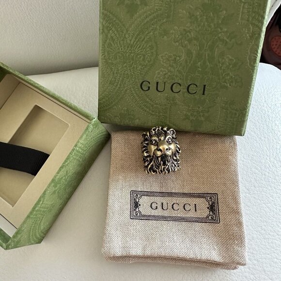 NWT GUCCI Gold Lion Ring Anger Forest 19 IT 8.75 US AUTHENTIC - Picture 6 of 9